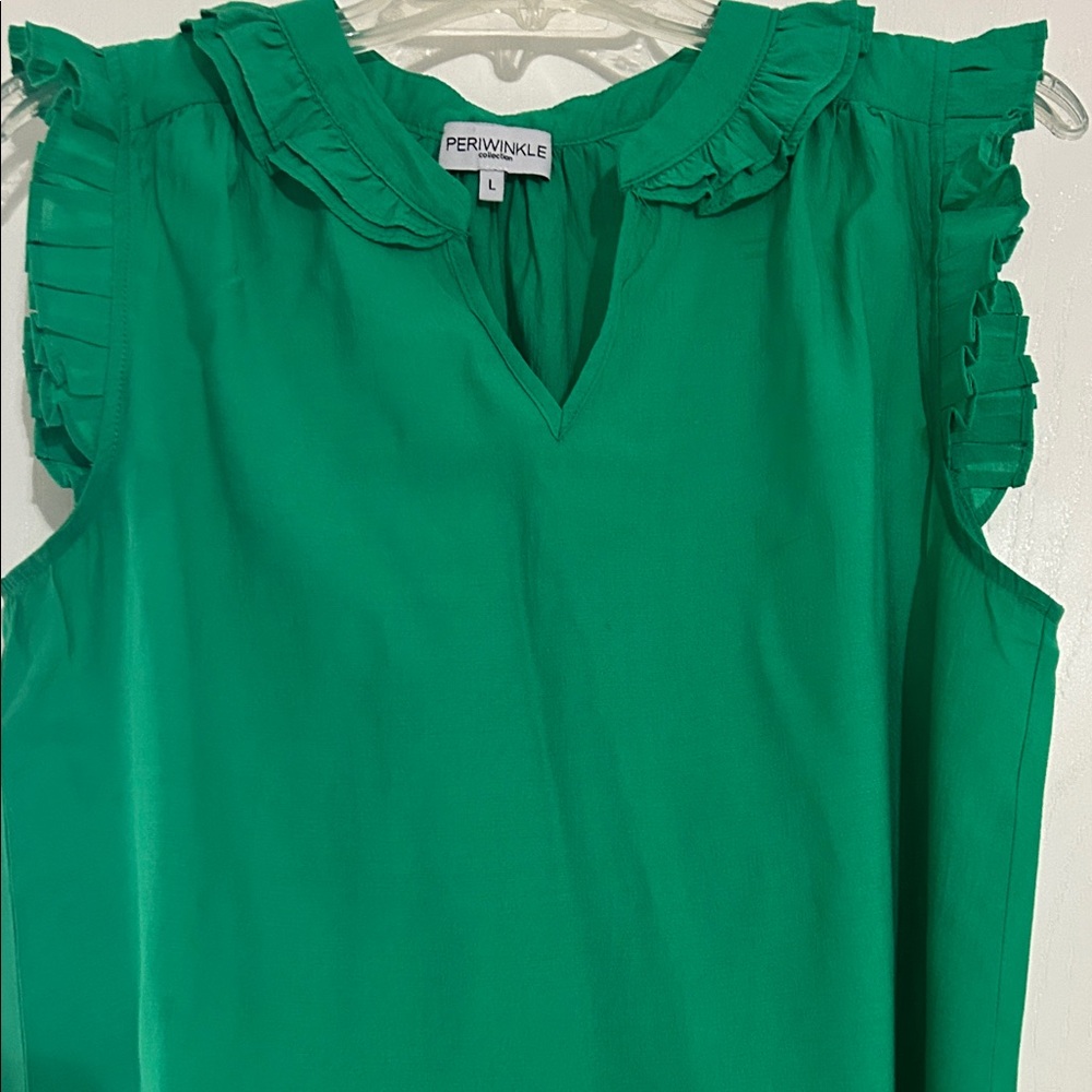 Green Ruffle Sleeve Blouse